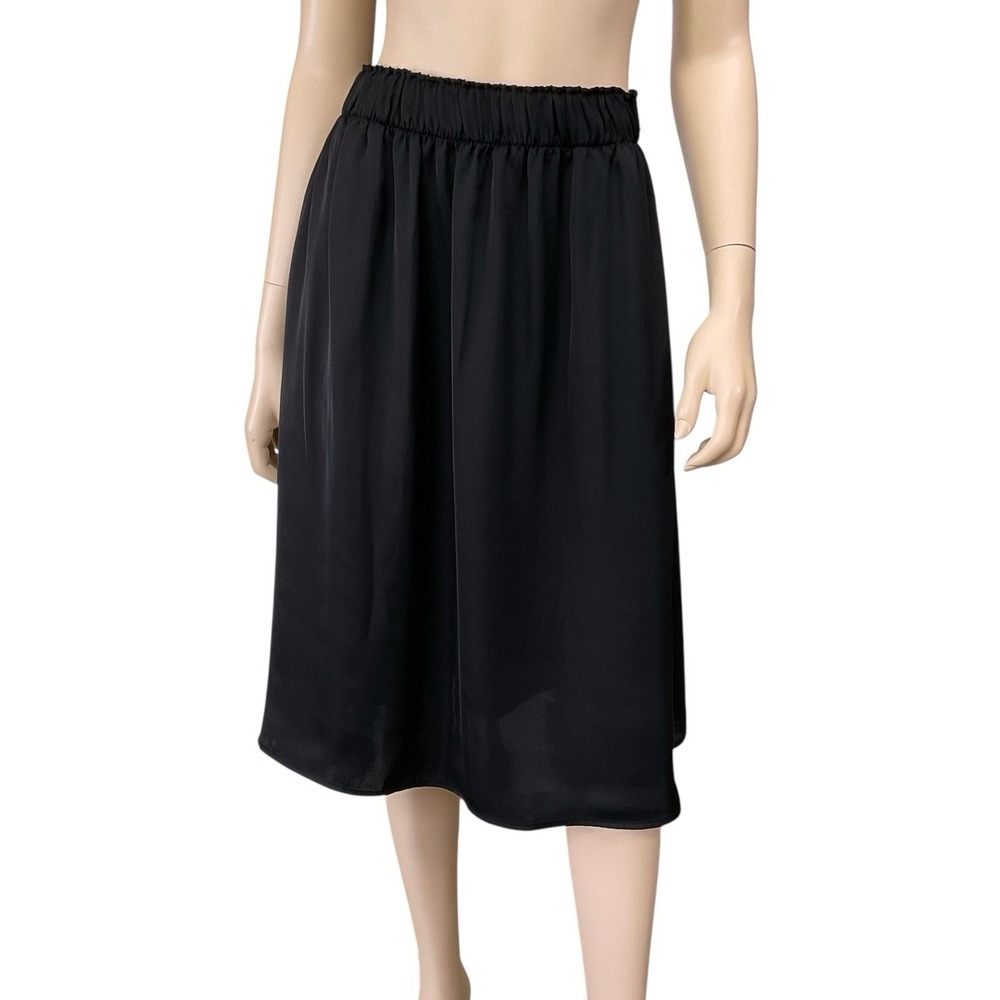 C by One Skirt Women Size SP Black Elastic‎ Waist Below Knee Midi Satin NWT